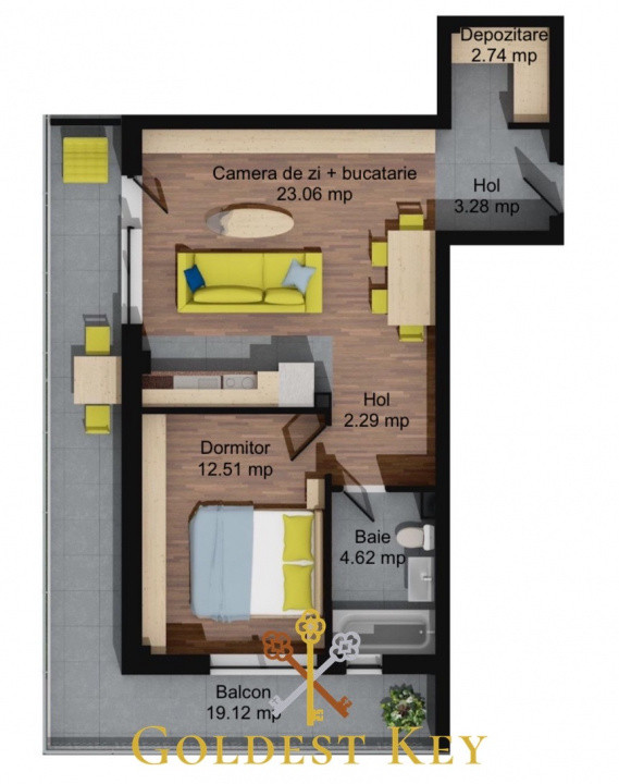 Apartament spațios cu 2 camere, terasă și parcare 