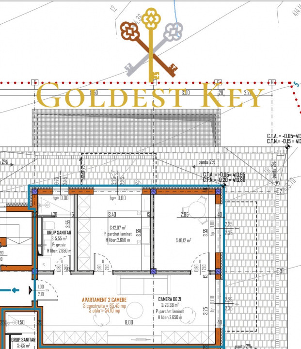 Apartament semifinisat cu 3 camere și terasă de 41.25 mp! Baciu