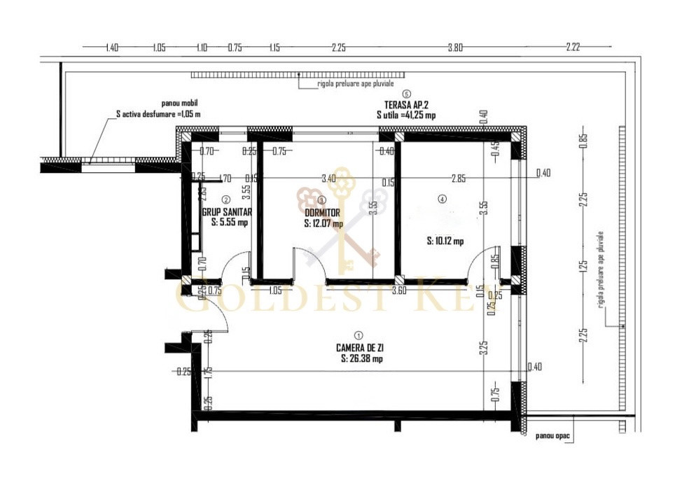 Apartament cu 3 camere, terasă generoasă 