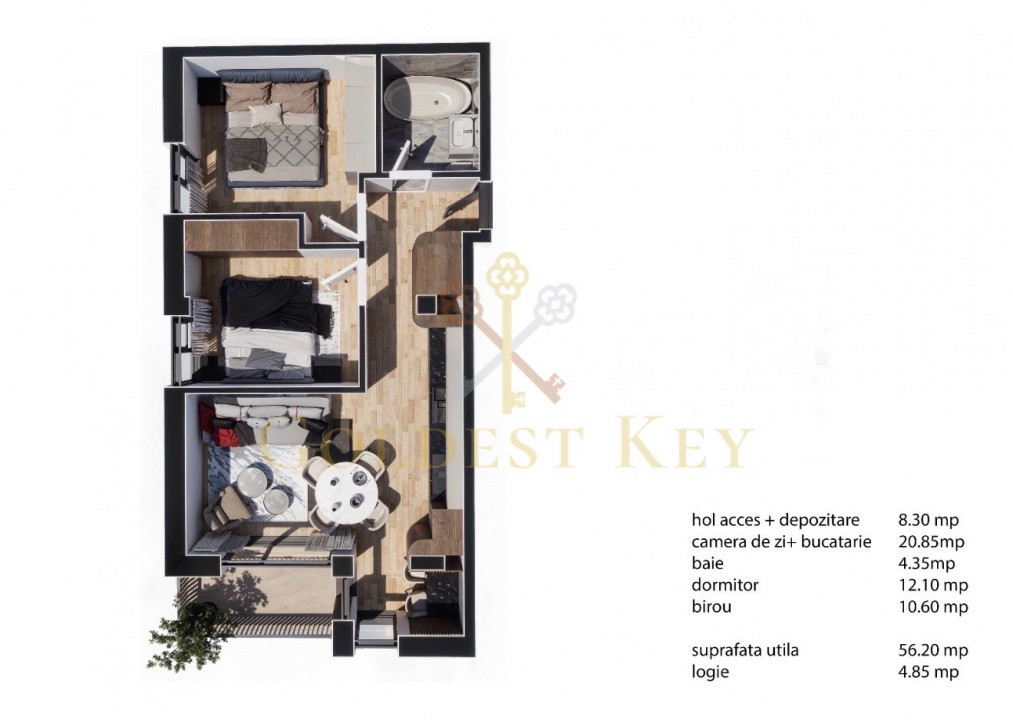 Apartament finisat cu 3 camere, balcon și parcare exterioară 