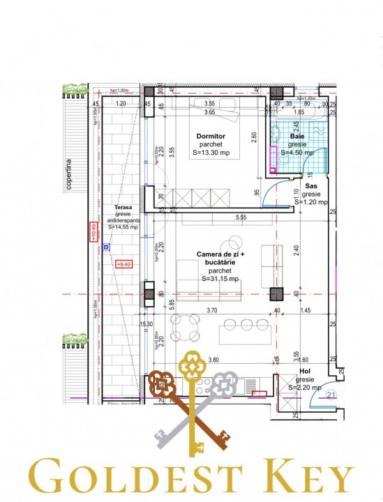 Apartament semifinisat cu 2 camere, terasă și parcare inclusă! Baciu