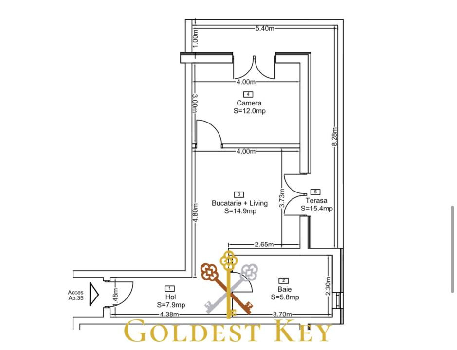 Apartament FINISAT modern cu 2 camere, terasă încălzire în pardoseală 